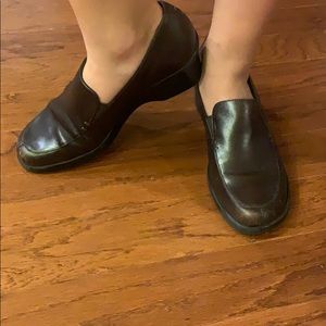 Clark’s leather slip on wedge slip ons